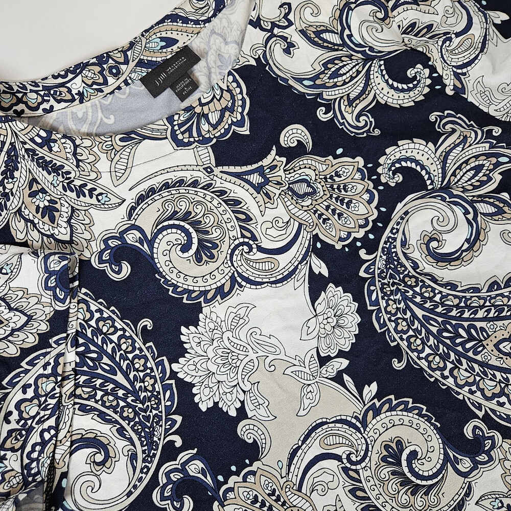 J. Jill Wearever T-Shirt Paisley Print Navy Blue Women's Size Large Petite - Picture 2 of 12